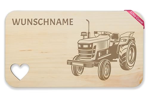 Frühstücksbrettchen Holz Herz - Traktor mit Name - Traktoren Schlepper Trecker Bulldog - 22,5x12,5 - Holz - personalisierter von Geschenk mit Namen personalisiert by Shirtracer