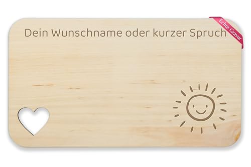 Frühstücksbrettchen Holz Herz - Wunschtext - Sonne Sonnen Sonnenschein Motiv Geschenk mit Name Text Spruch individuelle Gravur - 22,5x12,5 - Holz - jausenbrett selbst gestalten motive von Geschenk mit Namen personalisiert by Shirtracer