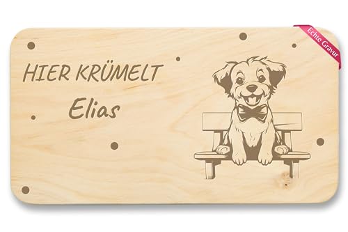 Frühstücksbrettchen Holz Natur - Hunde - Hier krümelt Name Hund I Hündin I Dog Geschenk Hundbesitzer I Hundeliebhaber - 22x12 - Holz - geschenke für hundefans holzbrett hundemama hundebesitzer von Geschenk mit Namen personalisiert by Shirtracer