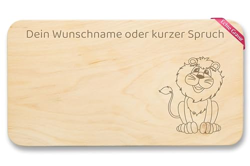 Frühstücksbrettchen Holz - Löwe Tier Motiv Geschenk Kinder mit Name Text Spruch individuelle Gravur - 22x12 - Holz - kind löwen geschenke und frühstücksbrett wunschtext individuell brett von Geschenk mit Namen personalisiert by Shirtracer