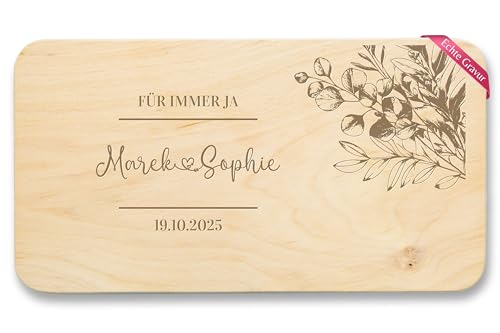 Frühstücksbrettchen Holz Natur - Brotzeitbrett Für Immer Ja Geschenk Hochzeit mit Namen und Datum I Hochzeitsgeschenk I Hochzeitstag Geschenk Ehepaar I Hochzeitstag Geschenke - 22x12 - Holz von Geschenk mit Namen personalisiert by Shirtracer