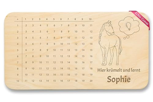 Frühstücksbrettchen Holz Natur - Personalisierbares Frühstücksbrett zur Einschulung | 1+1 Addition Rechenbrett mit Pferdemotiv und Name | Geschenk zum Schulanfang - 22x12 - Holz Frühstücksbrettchen Holz Natur - Personalisierbares Frühstücksbrett zur Einschulung | 1+1 Addition Rechenbrett mit Pferdemotiv und Name | Geschenk zum Schulanfang - 22x12 - Holz von Geschenk mit Namen personalisiert by Shirtracer