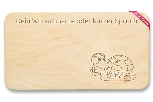Frühstücksbrettchen Holz Natur - Schildkröte I Tier Motiv I Geschenk Kinder mit Name I Text Spruch individuelle Gravur - 22x12 - Holz - brett motiv-brettchen schildkröten personalisierte von Geschenk mit Namen personalisiert by Shirtracer