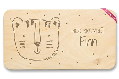 Frühstücksbrettchen Holz Natur - Tiger Tier Motiv Kinder Geschenk mit Name - 22x12 - Holz - personalisierte geschenke jausenbrett für beschriften von Geschenk mit Namen personalisiert by Shirtracer