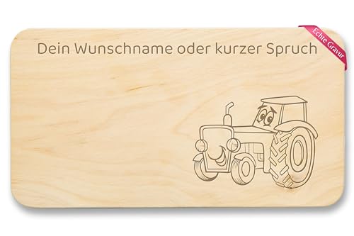 Frühstücksbrettchen Holz - Traktor Motiv Geschenk Bauer Kinder mit Name Text Spruch individuelle Gravur - 22x12 - Holz - kind trecker schlepper personalisierte traktoren bulldog personalisierter von Geschenk mit Namen personalisiert by Shirtracer