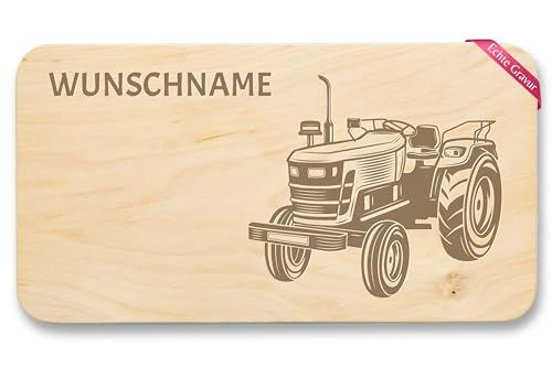 Frühstücksbrettchen Holz - Traktor mit Name - Traktoren Schlepper Trecker Bulldog - 22x12 - Holz - personalisierte kind gravur personalisierter brettchen kinder holzbrettchen personalisiertes von Geschenk mit Namen personalisiert by Shirtracer