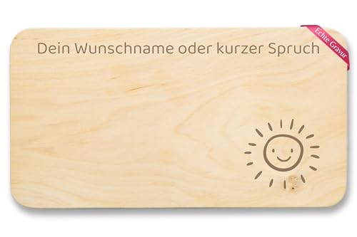 Frühstücksbrettchen Holz Natur - Wunschtext - Sonne I Sonnen Motiv I Sonnenschein Motiv I Geschenk mit Name I Text I Spruch individuelle Gravur - 22x12 - Holz - kleine geschenke für jedermann von Geschenk mit Namen personalisiert by Shirtracer