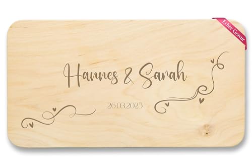 Frühstücksbrettchen Natur - Brotzeitbrett Holz mit Namen und Datum personalisiert I Jausenbrett Hochzeit Geschenk Heirat Geschenk Jahrestag I Beziehungs Geschenke Paar Geschenke - 22x12 - Holz von Geschenk mit Namen personalisiert by Shirtracer