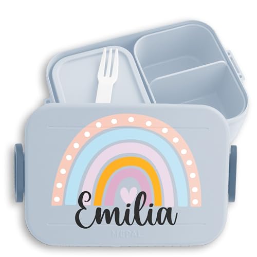 Kinder Bento Box Midi Lunchbox für Mepal Bentobox - Regenbogen Rainbow Jungen Mädchen - 900 ml - Hellblau - brotdose brotbox schule name vesperbox kindergarten personalisierte vesperdose kind von Geschenk mit Namen personalisiert by Shirtracer