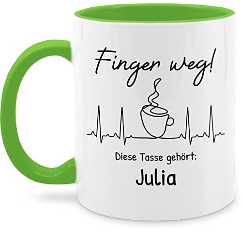 Tassen 325ml - Henkeltasse Damen bedruckt - Finger weg diese Tasse gehört - 325 ml - Hellgrün - personalisierte namenstassen geschenke namens haferl tasse+mit+namen namenstasse bedrucken von Geschenk mit Namen personalisiert by Shirtracer