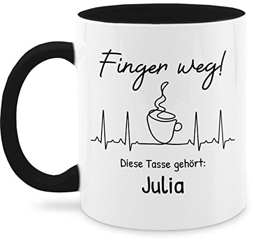 Tassen 325ml - Henkeltasse Damen bedruckt - Finger weg diese Tasse gehört - 325 ml - Schwarz - cup name kaffeetassen freundin häferl personalisierte kaffeetasse wunschname mugs herzkurve kaffee von Geschenk mit Namen personalisiert by Shirtracer