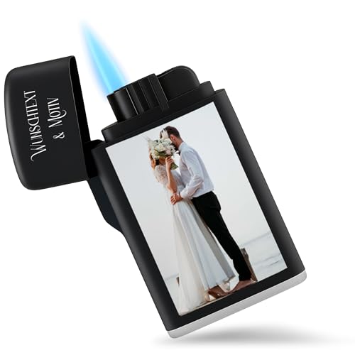Hochzeit - Wunschtext und Motiv Feuerzeug Wunschmotiv und Text Sturmfeuerzeug selbst gestalten I Custom Lighter - 6,5 x 4 cm - Schwarz von Geschenk mit Namen personalisiert by Shirtracer