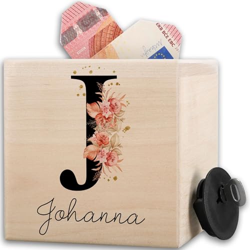 Holz - Anfangsbuchstabe Initialen - Spardose mit Namen | Spardose Buchstabe Name | Sparbüchse Geschenk personalisiert - 10x10cm - Holz - personalisierte spardosen geldgeschenk Kinder Junge von Geschenk mit Namen personalisiert by Shirtracer