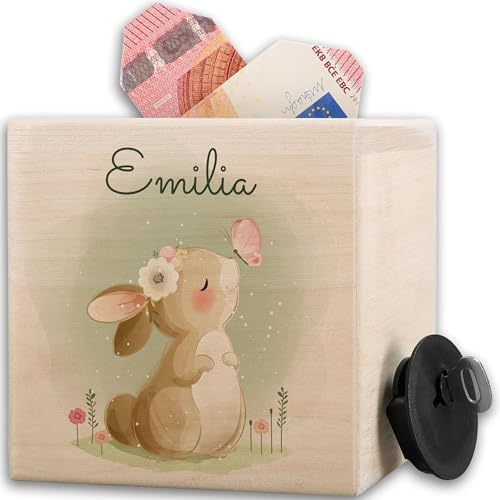 Holz - Holzspardose Süßer Hase I Osterhase Geschenk Kinder Geldgeschenk | Spardose Mädchen | Geschenk zu Ostern für Mädchen - 10x10cm - Holz - kinderspardose personalisierte sparbüchse Holz - Holzspardose Süßer Hase I Osterhase Geschenk Kinder Geldgeschenk | Spardose Mädchen | Geschenk zu Ostern für Mädchen - 10x10cm - Holz - kinderspardose personalisierte sparbüchse von Geschenk mit Namen personalisiert by Shirtracer