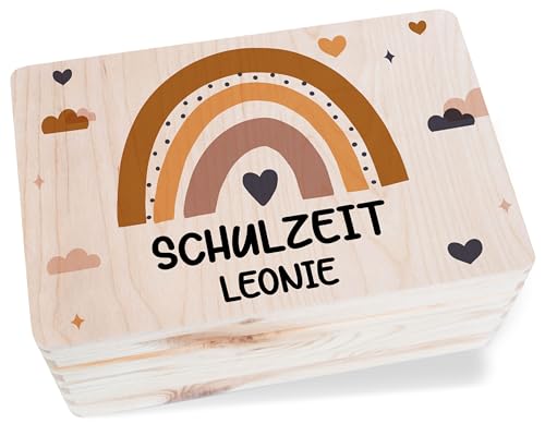 Holzkiste - Box für Erinnerungen aus der Schulzeit | Erinnerungsbox 1. Schuljahr | Einschulung Geschenk Schulanfang - 30 x 20 x 14 - Holz - aufbewahrungsbox schule personalisierte geschenkbox von Geschenk mit Namen personalisiert by Shirtracer