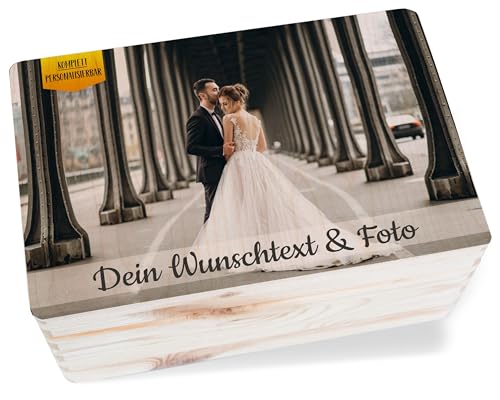 Holzkiste Erinnerungsbox - Bild - Hochzeitsbox | Geschenkbox Hochzeit mit Foto und Namen Datum | Erinnerungskiste Hochzeit Bilder - 30 x 20 x 14 - Holz - hochzeitskiste Erinnerung von Geschenk mit Namen personalisiert by Shirtracer
