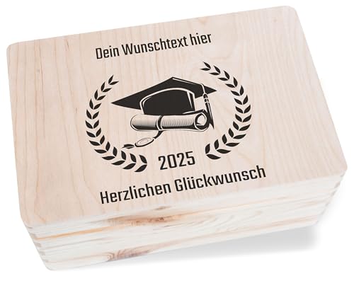 Holzkiste Erinnerungsbox - Dein Wunschtext Abschluss 2025 Glückwunsch | Geschenk Bachelor | 10. Klasse Abschluss Grundschule | Master Abschluss Geschenk ABI - 30 x 20 x 14 - Holz - Geschenke kiste von Geschenk mit Namen personalisiert by Shirtracer