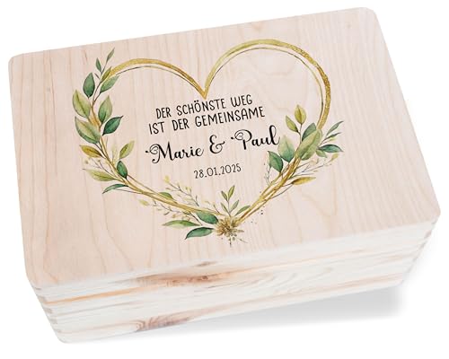 Holzkiste Erinnerungsbox - Holzbox Der schönste Weg ist der gemeinsame mit Name Datum I Persönliche Geschenke zur Hochzeit I Hochzeitsgeschenk Brautpaar Geschenkbox - 30 x 20 x 14 - Holz von Geschenk mit Namen personalisiert by Shirtracer