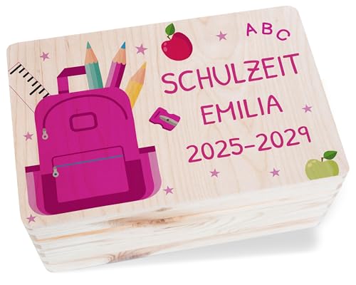 Holzkiste Erinnerungsbox - Schulzeit Erinnerungen Geschenk | 1 Schuljahr Mädchen Geschenk Einschulung | Schulanfang Geschenke - 30 x 20 x 14 - Holz - Box Einschulung personalisierte geschenkbox Holzkiste Erinnerungsbox - Schulzeit Erinnerungen Geschenk | 1 Schuljahr Mädchen Geschenk Einschulung | Schulanfang Geschenke - 30 x 20 x 14 - Holz - Box Einschulung personalisierte geschenkbox von Geschenk mit Namen personalisiert by Shirtracer