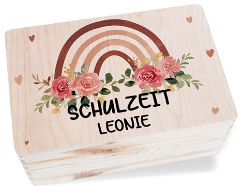 Holzkiste - Schulzeit Erinnerung | Meine Schulzeit Erinnerungsbox | Geschenk Schulanfang Einschulung - 30 x 20 x 14 - Holz - mädchen geschenkbox kiste 1. schuljahr schulanfänger erinnerungsboxen von Geschenk mit Namen personalisiert by Shirtracer
