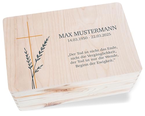 Holzkiste - Trauer - Trauerbox | Trostbox Tod | Erinnerungsbox Verstorbene | Erinnerungskiste Sternkinder | Kiste Trauerkarten - 30 x 20 x 14 - Holz - für trauergeschenk von Geschenk mit Namen personalisiert by Shirtracer