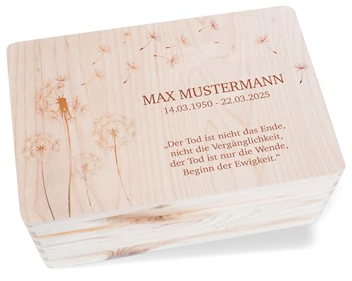Holzkiste - Trauer - Trauerkiste Pusteblume Personalisiert | Erinnerungsbox an Verstorbene | Trauerkarten Erinnerungsbox | Schöne Sternenkinder Box - 30 x 20 x 14 - Holz - sternenkind kiste Holzkiste - Trauer - Trauerkiste Pusteblume Personalisiert | Erinnerungsbox an Verstorbene | Trauerkarten Erinnerungsbox | Schöne Sternenkinder Box - 30 x 20 x 14 - Holz - sternenkind kiste von Geschenk mit Namen personalisiert by Shirtracer