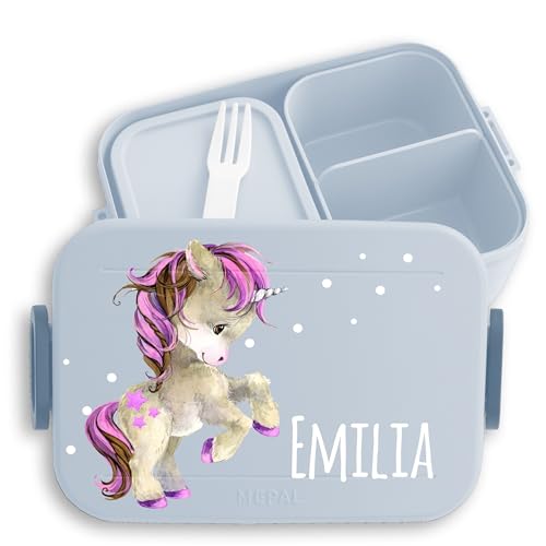 Kinder Bento Box Midi Lunchbox für Mepal Bentobox - Fabelwesen Einhorn Unicorn - 900 ml - Hellblau - brotbox brotdose jausenbox mädchen unicorns vesperdose name und bento-box personalisierte von Geschenk mit Namen personalisiert by Shirtracer