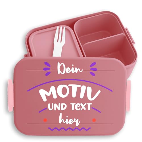Kinder Bento Box Midi Lunchbox für Mepal Bentobox - Bild - Brotbox Dein Motiv und Text Jausenbox mit Foto Vesperdose custom I - 900 ml - Rosa - personalisierte brotdose bedrucken selber gestalten von Geschenk mit Namen personalisiert by Shirtracer
