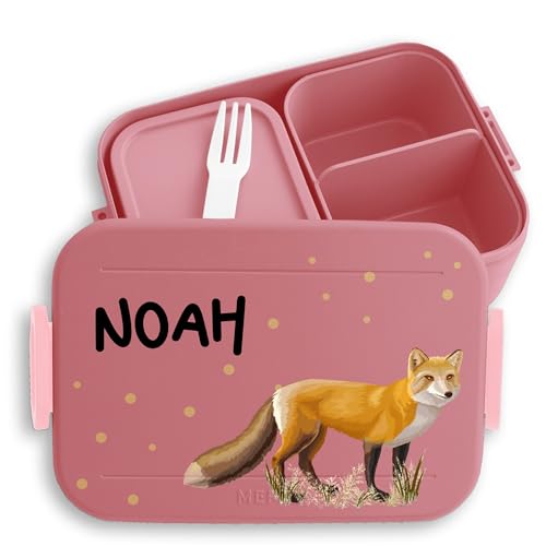 Kinder Bento Box Midi Lunchbox für Mepal Bentobox - Brotbox Fuchs Jausenbox Fox Vesperdose Fuchsmotiv I Füchse - 900 ml - Rosa - butterbrotdose brotdose waldtiere kinderbrotdosen brotzeitdose von Geschenk mit Namen personalisiert by Shirtracer