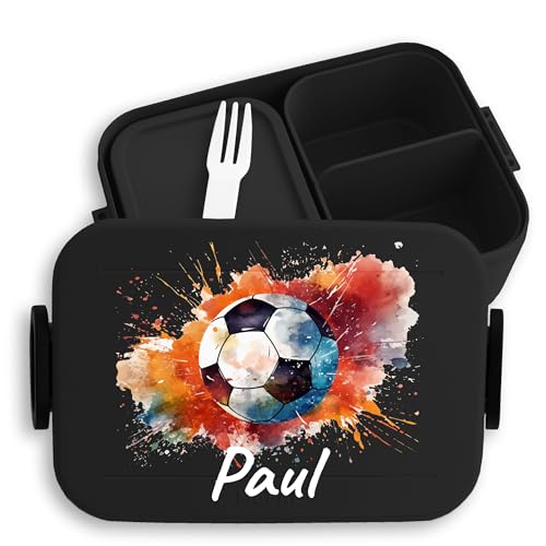 Kinder Bento Box Midi Lunchbox für Mepal Bentobox - Fußball Brotdose mit Name personalisiert I Geschenk Fussball Geschenke - 900 ml - Schwarz - brotbüchse junge schule butterbrotdose grundschule von Geschenk mit Namen personalisiert by Shirtracer
