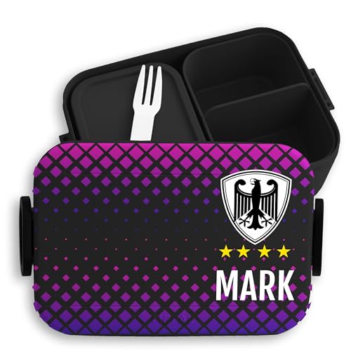 Kinder Bento Box Midi Lunchbox für Mepal Bentobox - Fußball - Deutschland Brotbox Fussball Germany Name und Nummer personalisiert I - 900 ml - Schwarz - geschenke einschulung jungen soccer von Geschenk mit Namen personalisiert by Shirtracer
