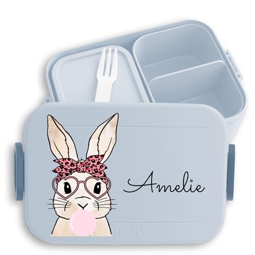 Kinder Bento Box Midi Lunchbox für Mepal Bentobox - Hase Bunny Hasen Rabbit Langohr Hoppler - 900 ml - Hellblau - brotdose mädchen kindergarten hasenmotiv name vesperdose jausendose schule tiere von Geschenk mit Namen personalisiert by Shirtracer