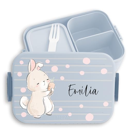 Kinder Bento Box Midi für Mepal Bentobox - Hasen - Brotbox Hase Lunchbox Rabbit I Bunny - 900 ml - Hellblau - brotdose hasenmotiv jausenbox mädchen schule tiere name kindergarten geschenke Kinder Bento Box Midi für Mepal Bentobox - Hasen - Brotbox Hase Lunchbox Rabbit I Bunny - 900 ml - Hellblau - brotdose hasenmotiv jausenbox mädchen schule tiere name kindergarten geschenke von Geschenk mit Namen personalisiert by Shirtracer