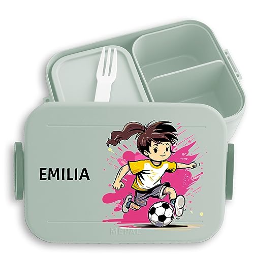 Kinder Bento Box Midi Lunchbox für Mepal Bentobox - Mädchen Fußball Geschenk Fußballerin Name - 900 ml - Sage Grün - personalisierte brotdose einschulung geschenke junge fußballfan von Geschenk mit Namen personalisiert by Shirtracer