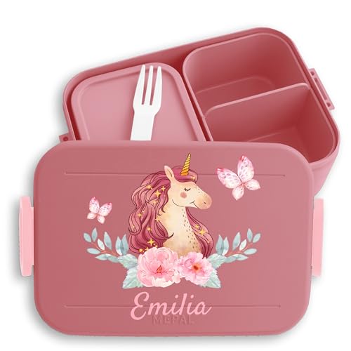 Kinder Bento Box Midi Lunchbox für Mepal Bentobox - Einhorn Unicorn Vorname Nachname - 900 ml - Rosa - personalisierte brotboxen jausenbox mädchen schule einhörnern brotdose brotbox einschulung von Geschenk mit Namen personalisiert by Shirtracer