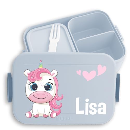 Kinder Bento Box Midi Lunchbox für Mepal Bentobox - Einhorn süß Einhörner Unicorn Einhornmotiv - 900 ml - Hellblau - jausenbox brotdose mädchen name vesperdose brotbox und brotzeitbox von Geschenk mit Namen personalisiert by Shirtracer