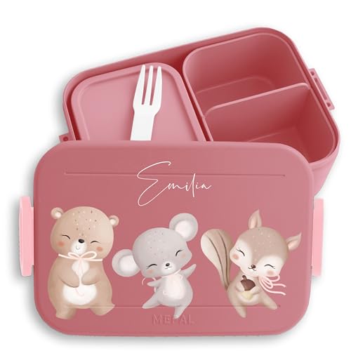 Kinder Bento Box Midi Lunchbox für Mepal Bentobox - Niedliche Tiere Bär Maus Eichhörnchen - 900 ml - Rosa - name brotdose mädchen kindergarten tieren brotbox kita personalisierte brotbüchse Kinder Bento Box Midi Lunchbox für Mepal Bentobox - Niedliche Tiere Bär Maus Eichhörnchen - 900 ml - Rosa - name brotdose mädchen kindergarten tieren brotbox kita personalisierte brotbüchse von Geschenk mit Namen personalisiert by Shirtracer