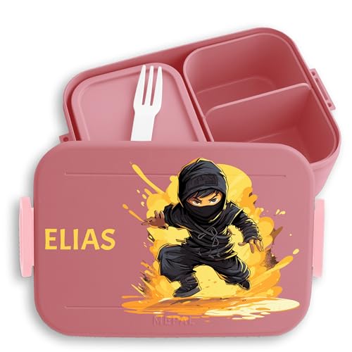 Kinder Bento Box Midi Lunchbox für Mepal Bentobox - Ninja Schattenkrieger Kampfstil - 900 ml - Rosa - jausenbox junge schule brotbox brotdose schwarz vesperbox personalisierte brotzeitbox Kinder Bento Box Midi Lunchbox für Mepal Bentobox - Ninja Schattenkrieger Kampfstil - 900 ml - Rosa - jausenbox junge schule brotbox brotdose schwarz vesperbox personalisierte brotzeitbox von Geschenk mit Namen personalisiert by Shirtracer