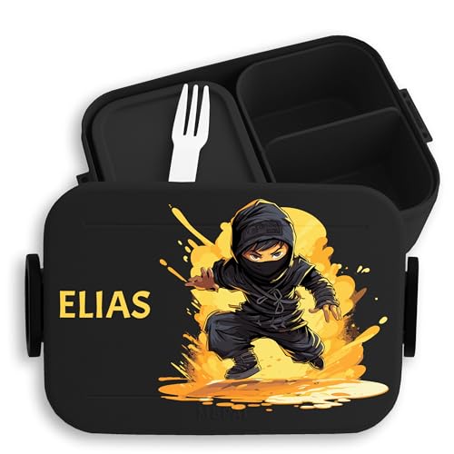 Kinder Bento Box Midi Lunchbox für Mepal Bentobox - Ninja Schattenkrieger Kampfstil - 900 ml - Schwarz - jausenbox junge schule brotbox brotdose vesperbox brotzeitbox brotbüchse brotdosen schulbox Kinder Bento Box Midi Lunchbox für Mepal Bentobox - Ninja Schattenkrieger Kampfstil - 900 ml - Schwarz - jausenbox junge schule brotbox brotdose vesperbox brotzeitbox brotbüchse brotdosen schulbox von Geschenk mit Namen personalisiert by Shirtracer