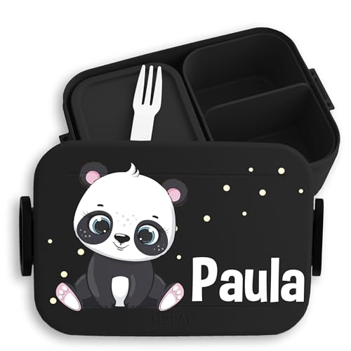 Kinder Bento Box Midi Lunchbox für Mepal Bentobox - Panda süß Padabären Pandabär - 900 ml - Schwarz - personalierte personalisierte brotdose name pandabären snackbox einteilung dose brotbox von Geschenk mit Namen personalisiert by Shirtracer