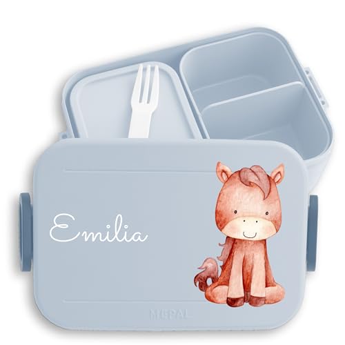 Kinder Bento Box Midi Lunchbox für Mepal Bentobox - Pferde - Süßes Pferd Aquarell mit Name - 900 ml - Hellblau - personalisierte geschenke mädchen pferdemädchen pony brotdose schule brotbox Kinder Bento Box Midi Lunchbox für Mepal Bentobox - Pferde - Süßes Pferd Aquarell mit Name - 900 ml - Hellblau - personalisierte geschenke mädchen pferdemädchen pony brotdose schule brotbox von Geschenk mit Namen personalisiert by Shirtracer