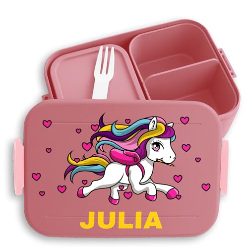 Kinder Bento Box Midi Lunchbox für Mepal Bentobox - Pferde - Süßes Pferd Niedlich Mädchen - 900 ml - Rosa - personalisierte brotdose maedchen pferdemädchen schulbrotdose schule horse brotdosen von Geschenk mit Namen personalisiert by Shirtracer