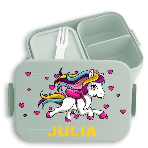 Kinder Bento Box Midi Lunchbox für Mepal Bentobox - Pferde - Süßes Pferd Niedlich Mädchen - 900 ml - Sage Grün - personalisierte brotdose vorschulkinder geschenke pferdemädchen name jausenbox Kinder Bento Box Midi Lunchbox für Mepal Bentobox - Pferde - Süßes Pferd Niedlich Mädchen - 900 ml - Sage Grün - personalisierte brotdose vorschulkinder geschenke pferdemädchen name jausenbox von Geschenk mit Namen personalisiert by Shirtracer