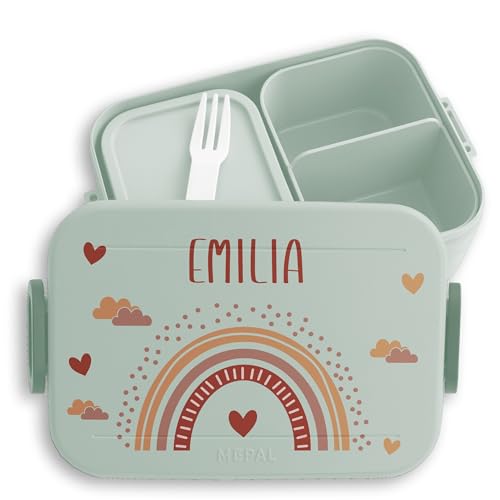 Kinder Bento Box Midi Lunchbox für Mepal Bentobox - Rainbow Regenbogen Farbenbogen - 900 ml - Sage Grün - brotbox schule name brotdose brotboxen kindergarten kind brotdosen von Geschenk mit Namen personalisiert by Shirtracer