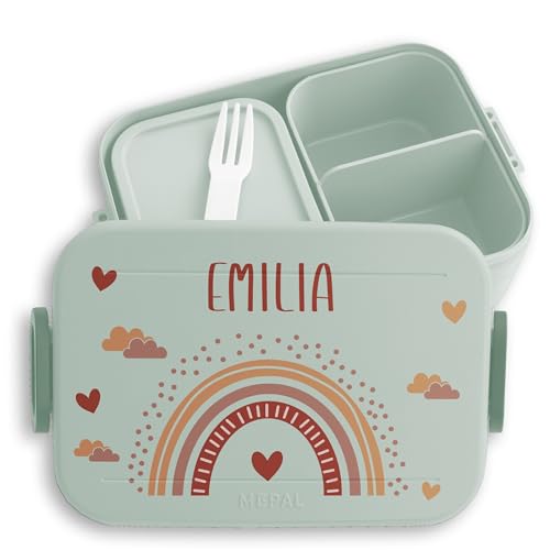Kinder Bento Box Midi Lunchbox für Mepal Bentobox - Rainbow Brotdose Regenbogen I Farbenbogen - 900 ml - Sage Grün - schulkind vesperbox mädchen schule personalisierte geschenke kind brotbox von Geschenk mit Namen personalisiert by Shirtracer