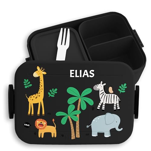 Kinder Bento Box Midi Lunchbox für Mepal Bentobox - Safari Tiere Zootiere Zoo Giraffe Zebra Löwe Elefant - 900 ml - Schwarz - giraffen geschenke brotdose mädchen kindergarten tieren tier kita Kinder Bento Box Midi Lunchbox für Mepal Bentobox - Safari Tiere Zootiere Zoo Giraffe Zebra Löwe Elefant - 900 ml - Schwarz - giraffen geschenke brotdose mädchen kindergarten tieren tier kita von Geschenk mit Namen personalisiert by Shirtracer