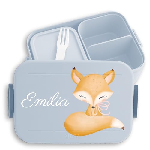 Kinder Bento Box Midi Lunchbox für Mepal Bentobox - Süßer Fuchs Wildtier Waldtier Raubtier - 900 ml - Hellblau - brotdose fuchsmotiv lunch personalisierte füchse pausenbox personalierte von Geschenk mit Namen personalisiert by Shirtracer