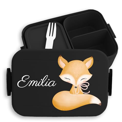 Kinder Bento Box Midi Lunchbox für Mepal Bentobox - Süßer Fuchs Wildtier Waldtier Raubtier - 900 ml - Schwarz - brotdose fuchsmotiv lunch personalisierte füchse pausenbox personalierte waldtiere Kinder Bento Box Midi Lunchbox für Mepal Bentobox - Süßer Fuchs Wildtier Waldtier Raubtier - 900 ml - Schwarz - brotdose fuchsmotiv lunch personalisierte füchse pausenbox personalierte waldtiere von Geschenk mit Namen personalisiert by Shirtracer
