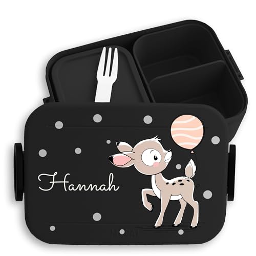Kinder Bento Box Midi Lunchbox für Mepal Bentobox - Brotbox süßes Reh Vesperdose Rehkitz Jausenbox I - 900 ml - Schwarz - jausendose mädchen personalisierte brotdose kindergarten rehlein tier Kinder Bento Box Midi Lunchbox für Mepal Bentobox - Brotbox süßes Reh Vesperdose Rehkitz Jausenbox I - 900 ml - Schwarz - jausendose mädchen personalisierte brotdose kindergarten rehlein tier von Geschenk mit Namen personalisiert by Shirtracer