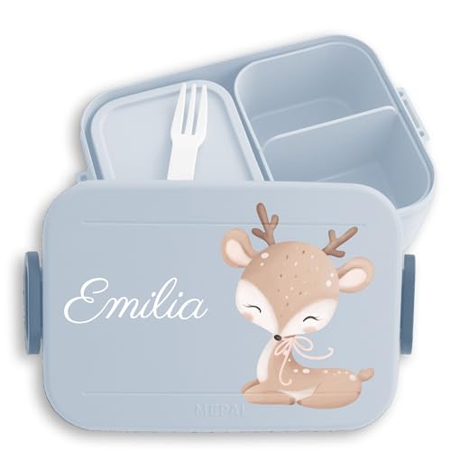 Kinder Bento Box Midi Lunchbox für Mepal Bentobox - Süßes Reh mit Name personalisiert I Rehlein Waldtier - 900 ml - Hellblau - brotbox mädchen schule personalisierte brotdose kindergarten Kinder Bento Box Midi Lunchbox für Mepal Bentobox - Süßes Reh mit Name personalisiert I Rehlein Waldtier - 900 ml - Hellblau - brotbox mädchen schule personalisierte brotdose kindergarten von Geschenk mit Namen personalisiert by Shirtracer